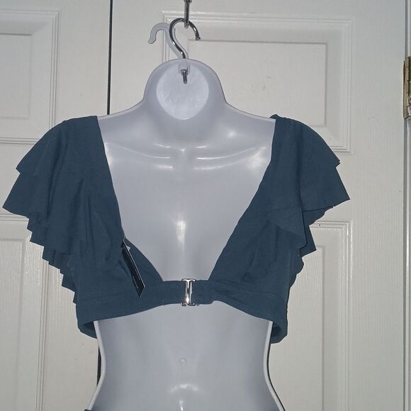 Summer Mae 2 pc Ruffle Ribbed Maternity Swimsuit Pine Green Sz 10 NWT - Picture 6 of 13